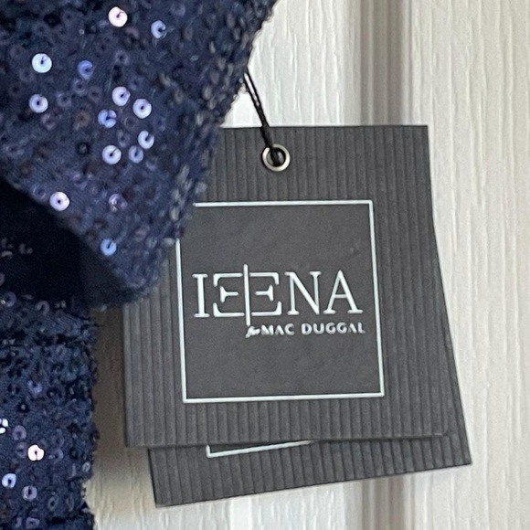 Nwt Ieena for Mac Duggal One Shoulder Ruched Sequined Gown in Midnight - Picture 12 of 15